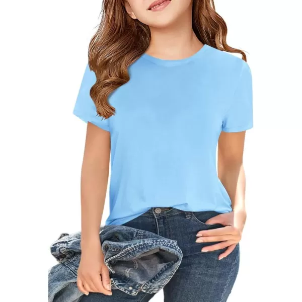Girls Short Sleeve T Shirts Kids Summer Tops Crewneck Tees 5-14 Years