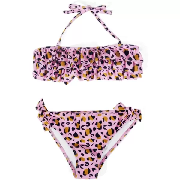 Haloumoning Girls 2 Piece Swimsuit Cute Ruffle Leopard Halter Neck Bikini Beach Bathing Suit