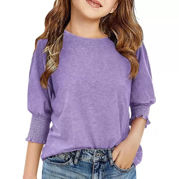 Haloumoning Girls' 3/4 Sleeve T Shirts Summer Cute Crewneck Basic Tees Ruffle Casual Blouse for 5-14Y