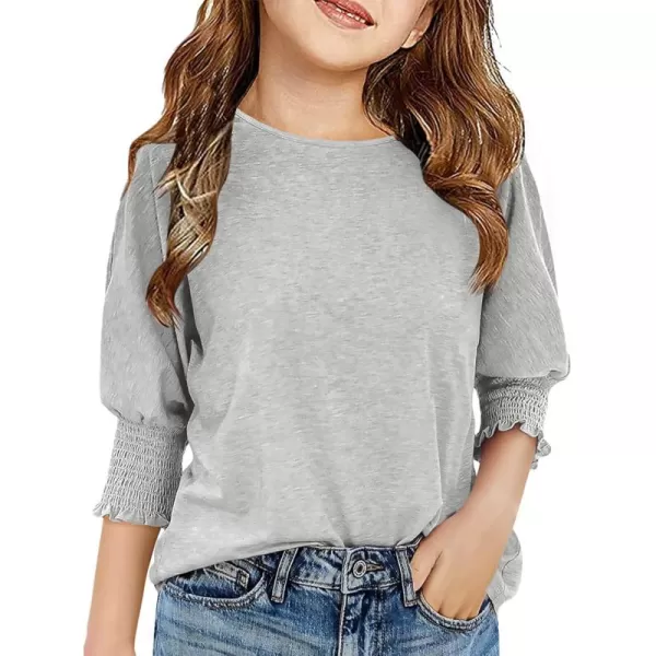 Haloumoning Girls' 3/4 Sleeve T Shirts Summer Cute Crewneck Basic Tees Ruffle Casual Blouse for 5-14Y