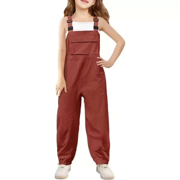 Haloumoning Girls Bib Overalls Summer Outfits Adjustable Strap Long Pants Casual Rompers Jumpsuits with Pockets 5-14 Years