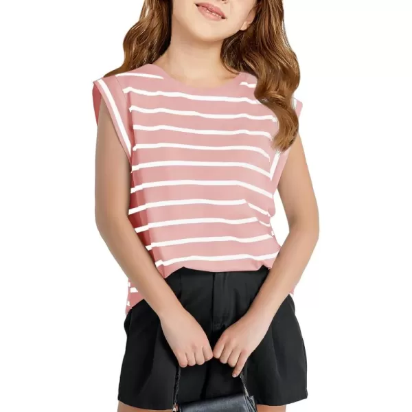 Haloumoning Girls Cap Sleeve T Shirts Summer Striped Tank Tops Tees 4-14 Years