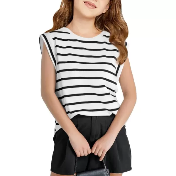 Haloumoning Girls Cap Sleeve T Shirts Summer Striped Tank Tops Tees 4-14 Years