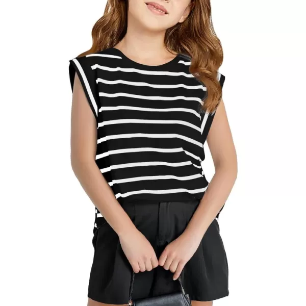 Haloumoning Girls Cap Sleeve T Shirts Summer Striped Tank Tops Tees 4-14 Years
