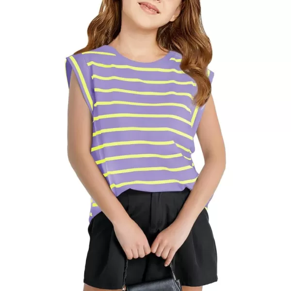 Haloumoning Girls Cap Sleeve T Shirts Summer Striped Tank Tops Tees 4-14 Years