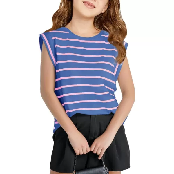 Haloumoning Girls Cap Sleeve T Shirts Summer Striped Tank Tops Tees 4-14 Years