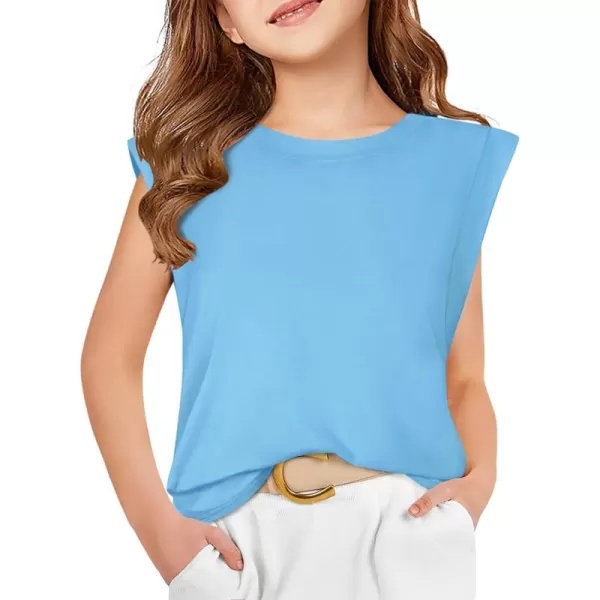 Haloumoning Girls Cap Sleeve Tops Summer Crewneck Tank Tops Cute T-Shirt Blouse 5-14 Years
