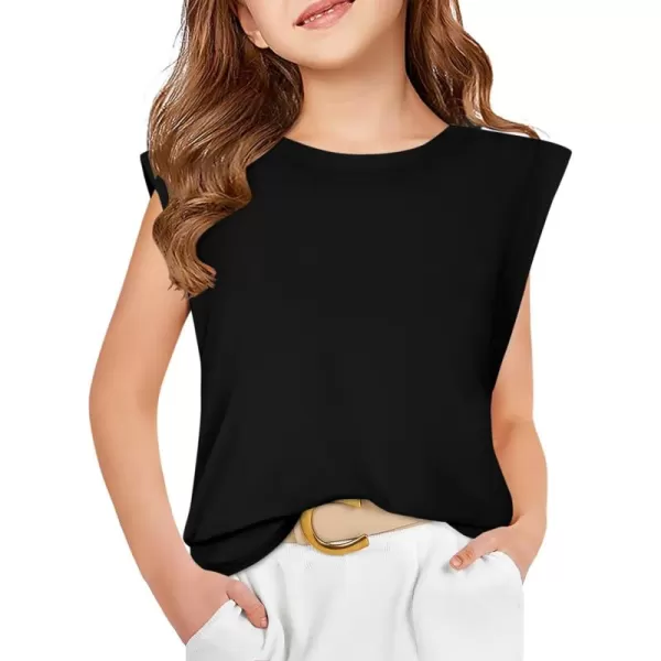 Haloumoning Girls Cap Sleeve Tops Summer Crewneck Tank Tops Cute T-Shirt Blouse 5-14 Years
