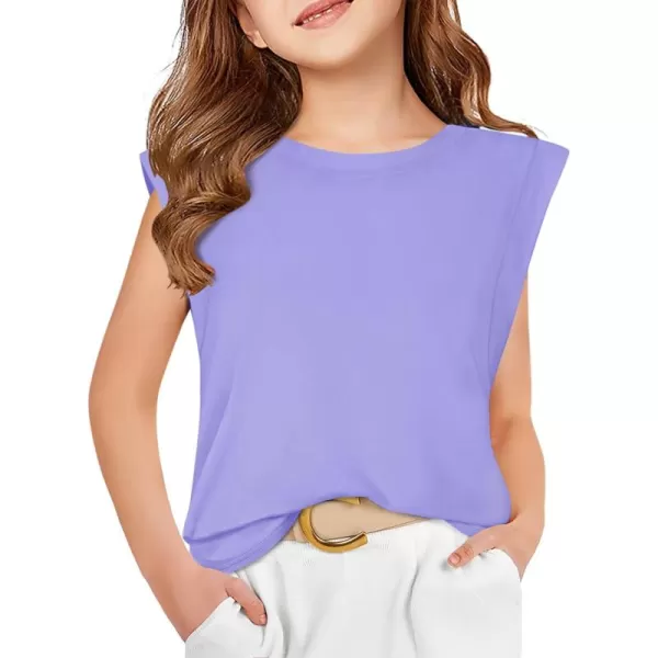 Haloumoning Girls Cap Sleeve Tops Summer Crewneck Tank Tops Cute T-Shirt Blouse 5-14 Years