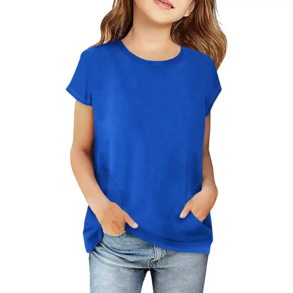 Haloumoning Girls Casual Short Sleeve T Shirts Color Block Tee Blouse Kids Loose Tunic Tops with Pockets Size 4-15