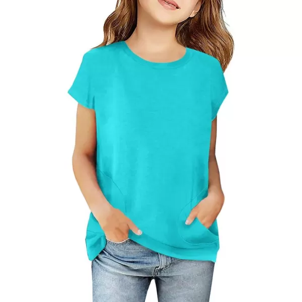 Haloumoning Girls Casual Short Sleeve T Shirts Color Block Tee Blouse Kids Loose Tunic Tops with Pockets Size 4-15