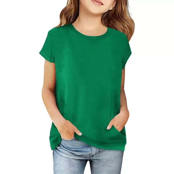 Haloumoning Girls Casual Short Sleeve T Shirts Color Block Tee Blouse Kids Loose Tunic Tops with Pockets Size 4-15