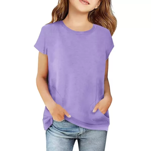 Haloumoning Girls Casual Short Sleeve T Shirts Color Block Tee Blouse Kids Loose Tunic Tops with Pockets Size 4-15