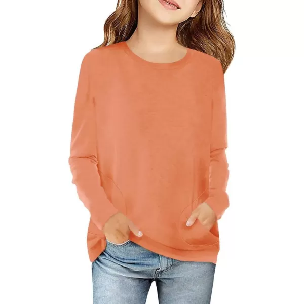 Haloumoning Girls Casual Short Sleeve T Shirts Color Block Tee Blouse Kids Loose Tunic Tops with Pockets Size 4-15
