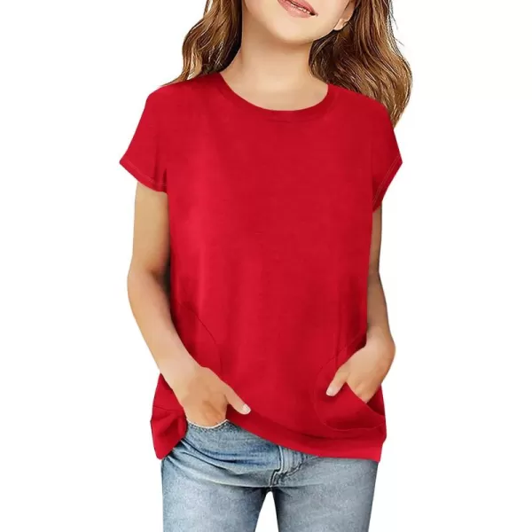 Haloumoning Girls Casual Short Sleeve T Shirts Color Block Tee Blouse Kids Loose Tunic Tops with Pockets Size 4-15