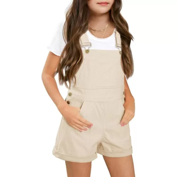 Haloumoning Girls Corduroy Overall Shorts Kids Cute Romper Shortalls with Pockets 5-14 Years