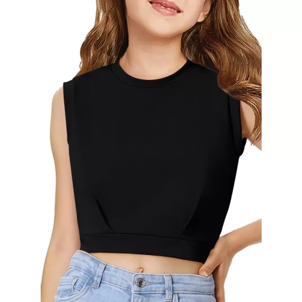 Haloumoning Girls Crop Tops Kids Athletic Tank Tops Cute Sleeveless Shirts for Gym Yoga Dance