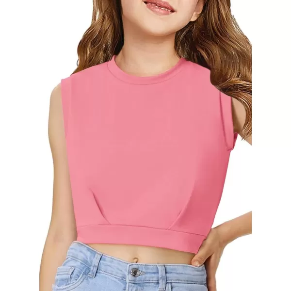 Haloumoning Girls Crop Tops Kids Athletic Tank Tops Cute Sleeveless Shirts for Gym Yoga Dance