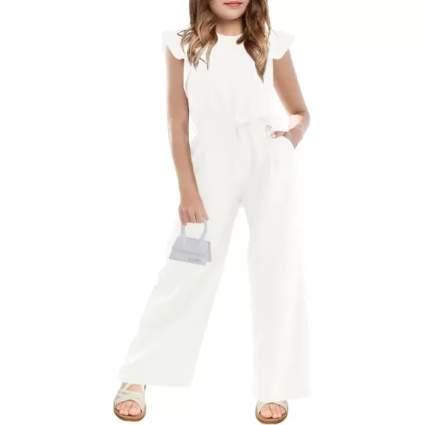 Haloumoning Girls Jumpsuit Kids Fashion Cap Sleeve Belted Wide Leg Romper One Piece Summer Outfits