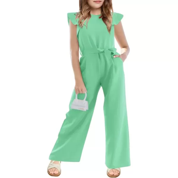 Haloumoning Girls Jumpsuit Kids Fashion Cap Sleeve Belted Wide Leg Romper One Piece Summer Outfits