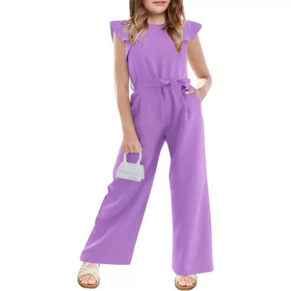 Haloumoning Girls Jumpsuit Kids Fashion Cap Sleeve Belted Wide Leg Romper One Piece Summer Outfits