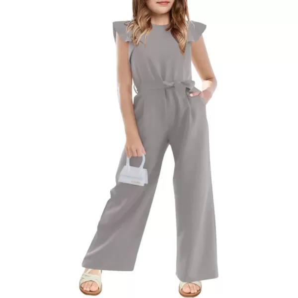 Haloumoning Girls Jumpsuit Kids Fashion Cap Sleeve Belted Wide Leg Romper One Piece Summer Outfits