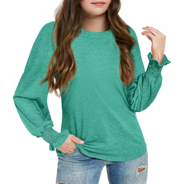 Haloumoning Girls Long Sleeve Shirts Kids Fashion Crew Neck Tunic Tops Blouse 5-14 Years