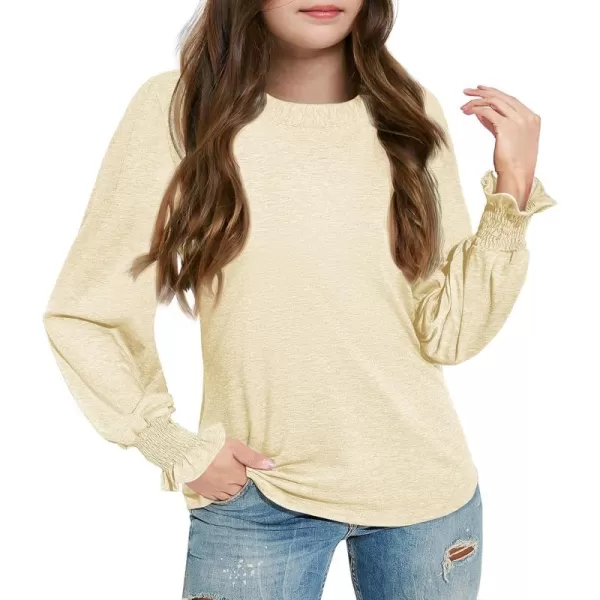 Haloumoning Girls Long Sleeve Shirts Kids Fashion Crew Neck Tunic Tops Blouse 5-14 Years