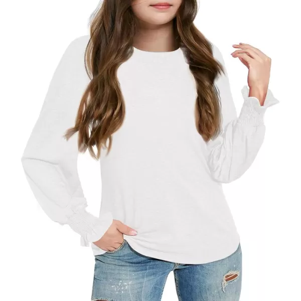 Haloumoning Girls Long Sleeve Shirts Kids Fashion Crew Neck Tunic Tops Blouse 5-14 Years
