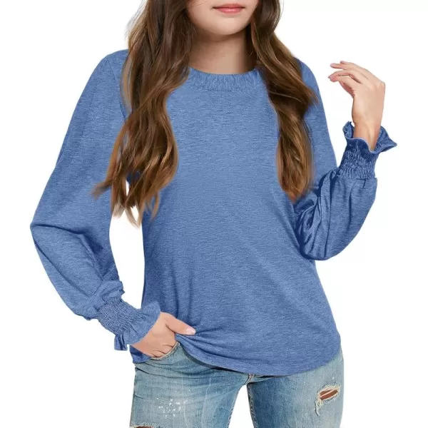Haloumoning Girls Long Sleeve Shirts Kids Fashion Crew Neck Tunic Tops Blouse 5-14 Years