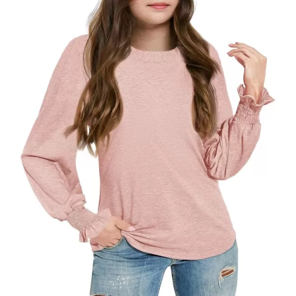 Haloumoning Girls Long Sleeve Shirts Kids Fashion Crew Neck Tunic Tops Blouse 5-14 Years