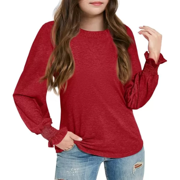 Haloumoning Girls Long Sleeve Shirts Kids Fashion Crew Neck Tunic Tops Blouse 5-14 Years