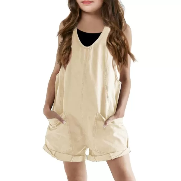 Haloumoning Girls Overall Shorts Kids Summer Fashion Sleeveless Low Back Rompers with Big Pockets