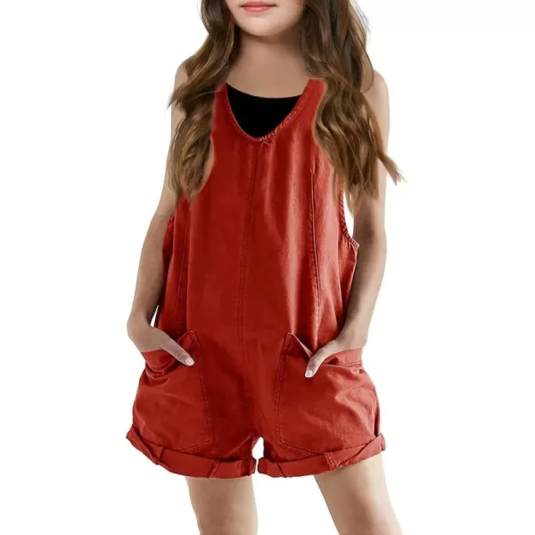Haloumoning Girls Overall Shorts Kids Summer Fashion Sleeveless Low Back Rompers with Big Pockets