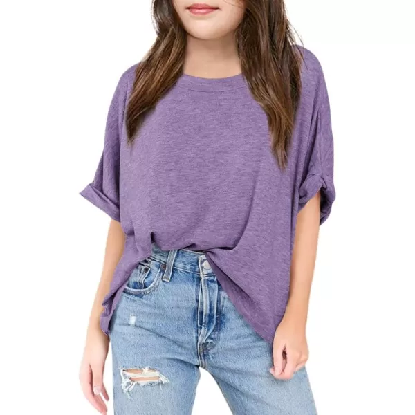 Haloumoning Girls Oversized T-Shirts Short Sleeve Crewneck Summer Casual Loose Tops Tees