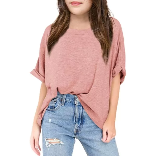 Haloumoning Girls Oversized T-Shirts Short Sleeve Crewneck Summer Casual Loose Tops Tees