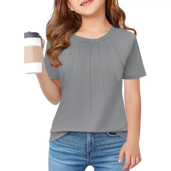 Haloumoning Girls Pleated T Shirts Kids Summer Short Sleeve Fashion Tops Tees 5-14 Years