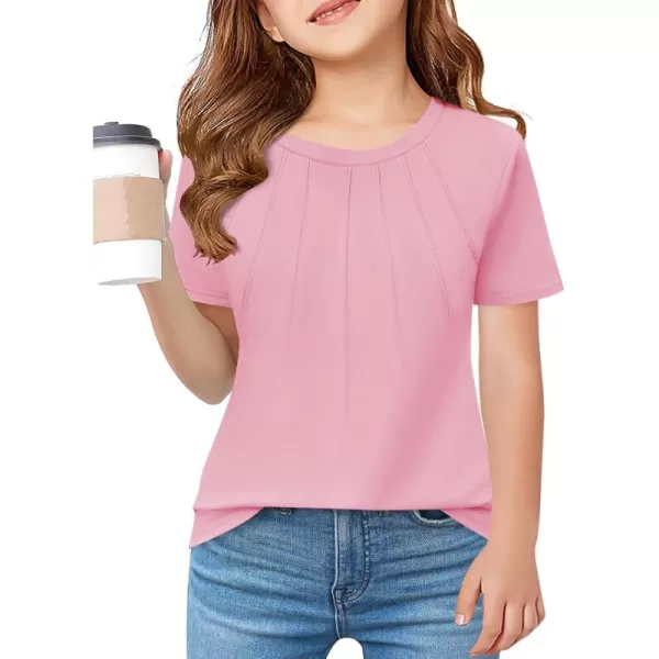 Haloumoning Girls Pleated T Shirts Kids Summer Short Sleeve Fashion Tops Tees 5-14 Years