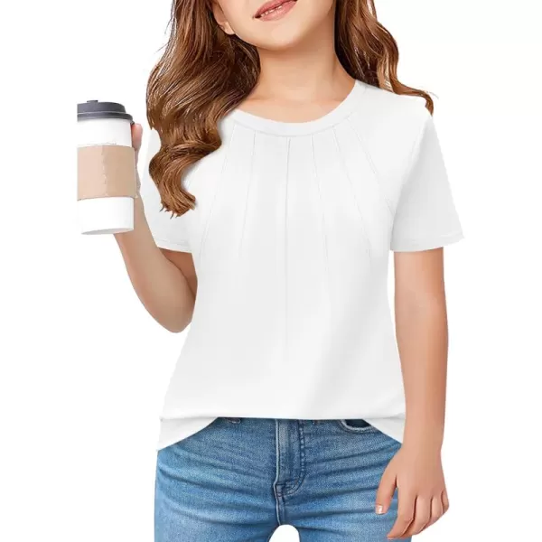 Haloumoning Girls Pleated T Shirts Kids Summer Short Sleeve Fashion Tops Tees 5-14 Years