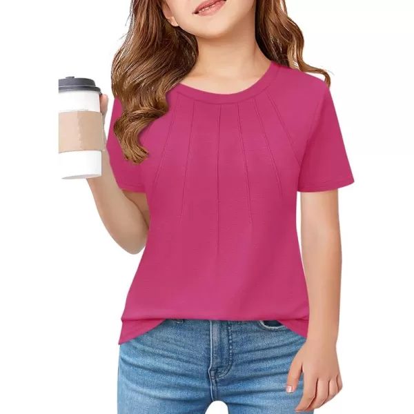 Haloumoning Girls Pleated T Shirts Kids Summer Short Sleeve Fashion Tops Tees 5-14 Years