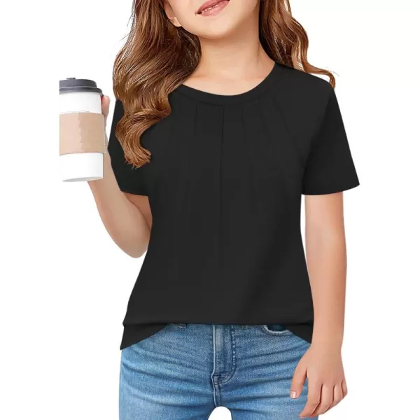 Haloumoning Girls Pleated T Shirts Kids Summer Short Sleeve Fashion Tops Tees 5-14 Years