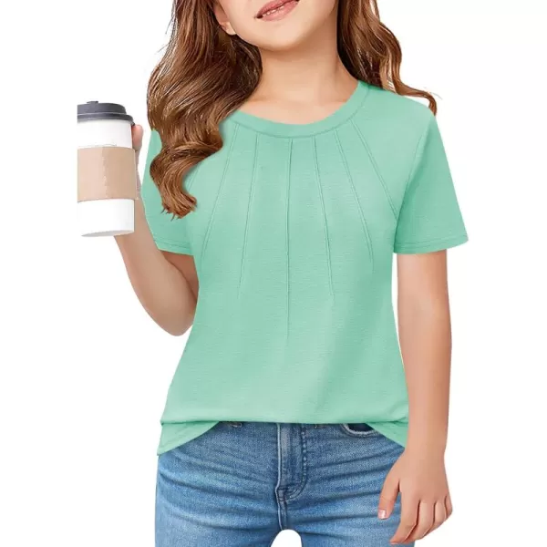 Haloumoning Girls Pleated T Shirts Kids Summer Short Sleeve Fashion Tops Tees 5-14 Years
