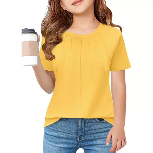 Haloumoning Girls Pleated T Shirts Kids Summer Short Sleeve Fashion Tops Tees 5-14 Years