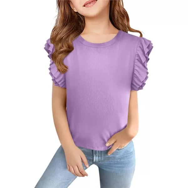 Haloumoning Girls' Ruffle Short Sleeve T Shirt Crewneck Knit Top Comfort Summer Tee