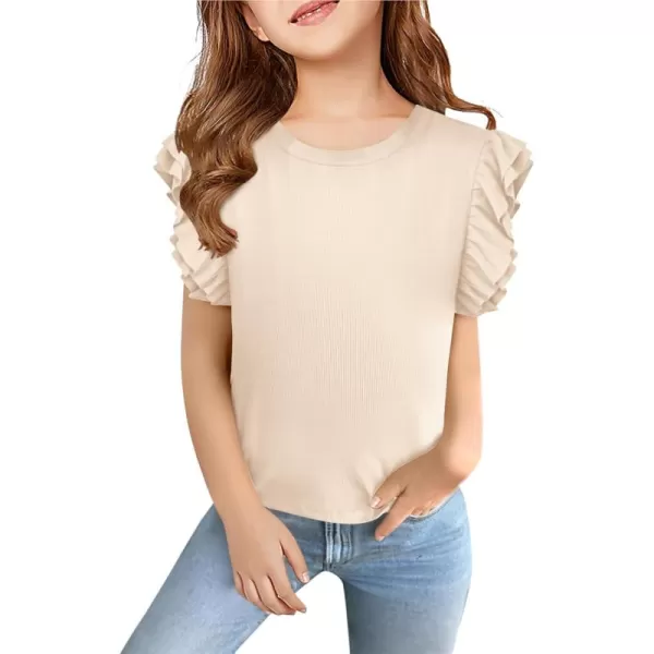 Haloumoning Girls' Ruffle Short Sleeve T Shirt Crewneck Knit Top Comfort Summer Tee