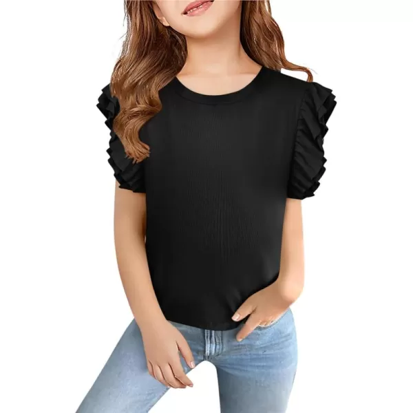 Haloumoning Girls' Ruffle Short Sleeve T Shirt Crewneck Knit Top Comfort Summer Tee
