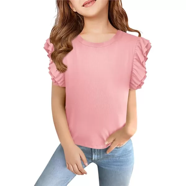 Haloumoning Girls' Ruffle Short Sleeve T Shirt Crewneck Knit Top Comfort Summer Tee