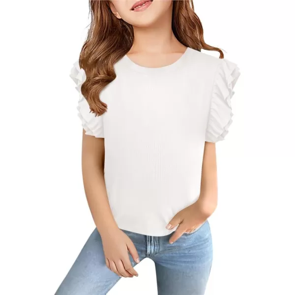 Haloumoning Girls' Ruffle Short Sleeve T Shirt Crewneck Knit Top Comfort Summer Tee