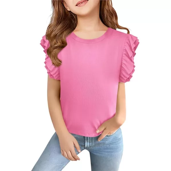 Haloumoning Girls' Ruffle Short Sleeve T Shirt Crewneck Knit Top Comfort Summer Tee