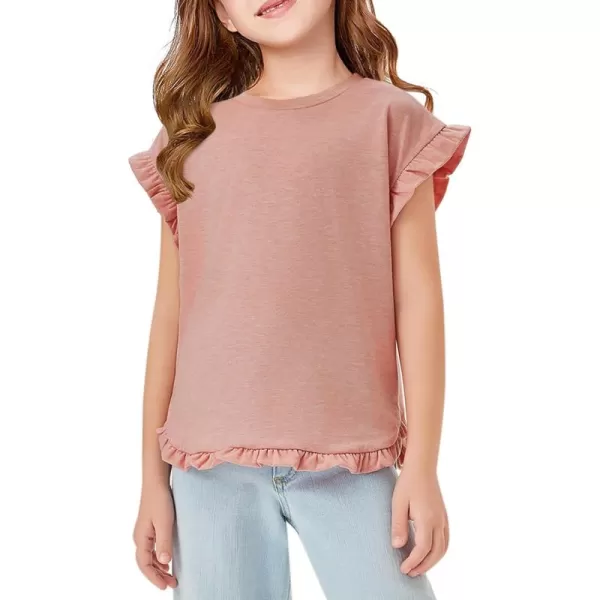 Haloumoning Girls Short Ruffle Sleeve T-shirts Cute Crewneck Shirts Casual Summer Blouses Tops 5-14 Years